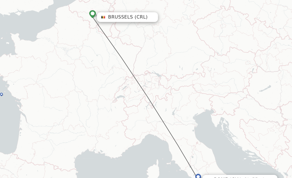 Flights from Brussels to Rome route map