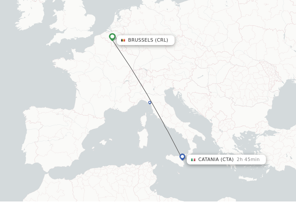 Flights from Brussels to Catania route map
