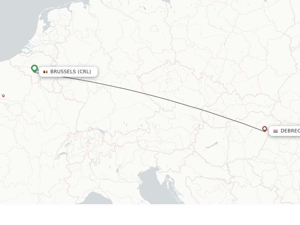 Flights from Brussels to Debrecen route map