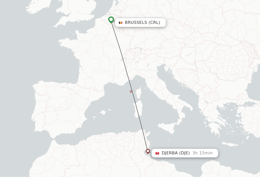 Flights from Djerba to Brussels route map
