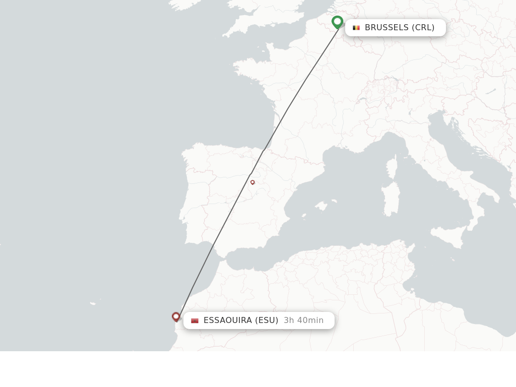 Flights from Brussels to Essaouira route map