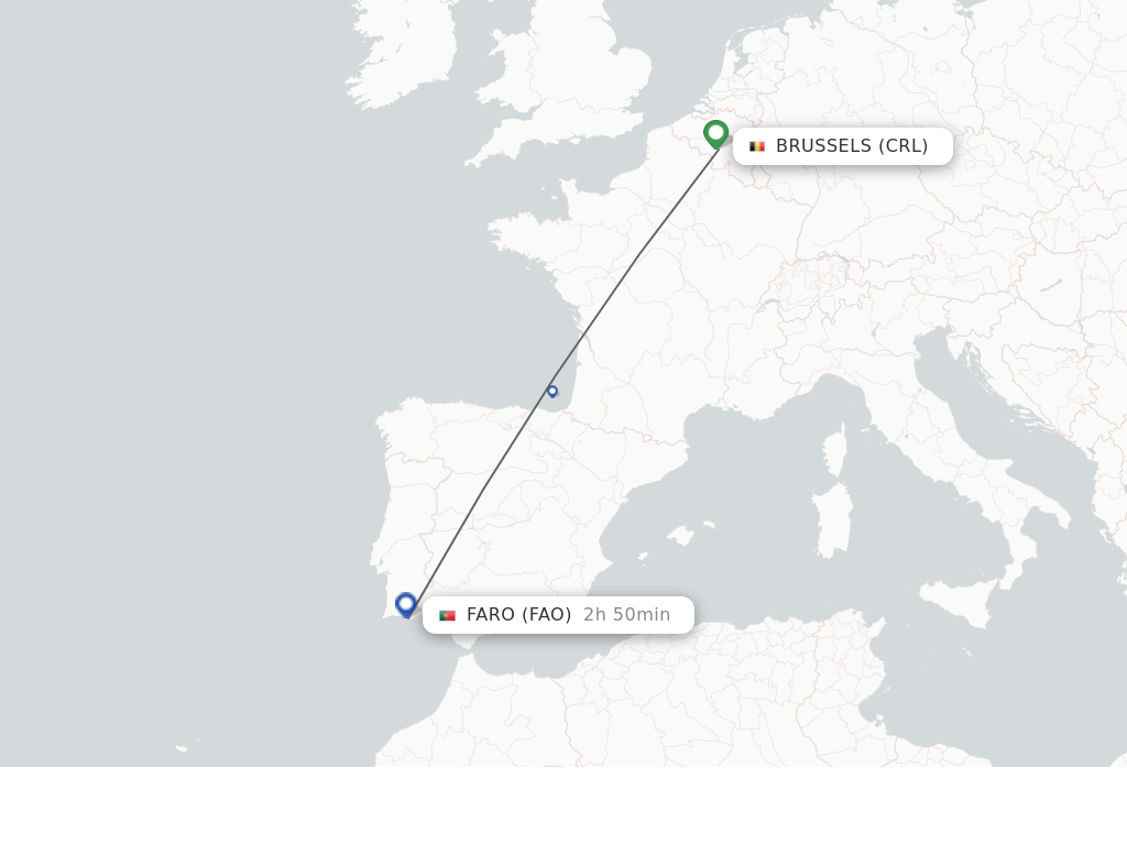 Flights from Brussels to Faro route map