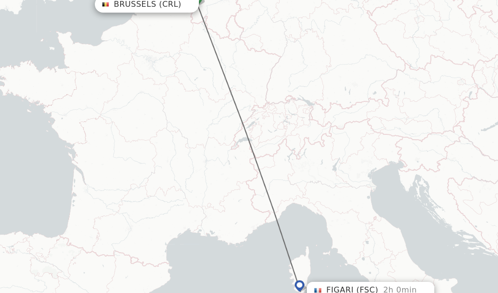 Flights from Brussels to Figari route map