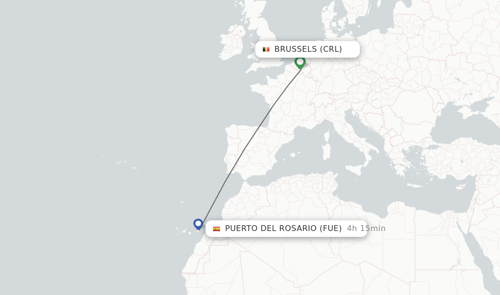 Flights from Brussels to Puerto del Rosario route map