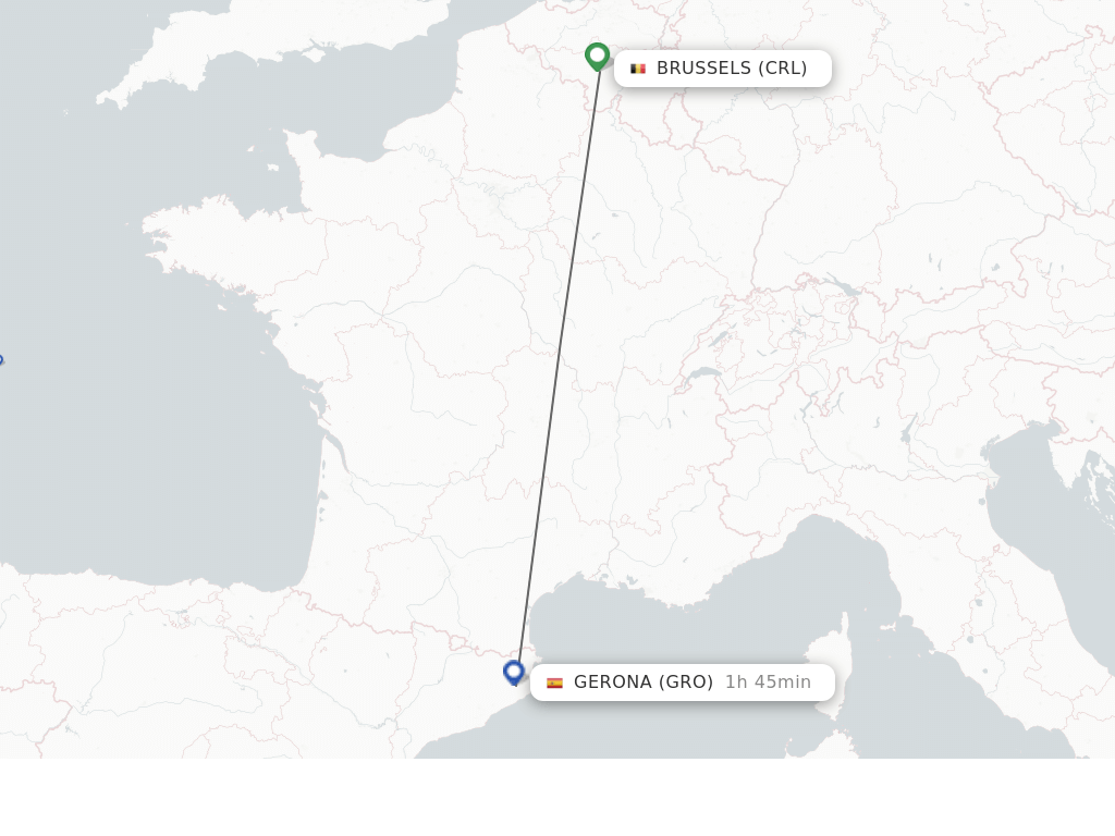 Flights from Brussels to Gerona route map