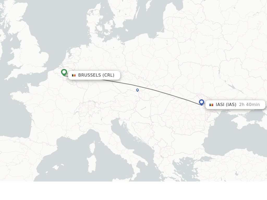 Flights from Brussels to Iasi route map
