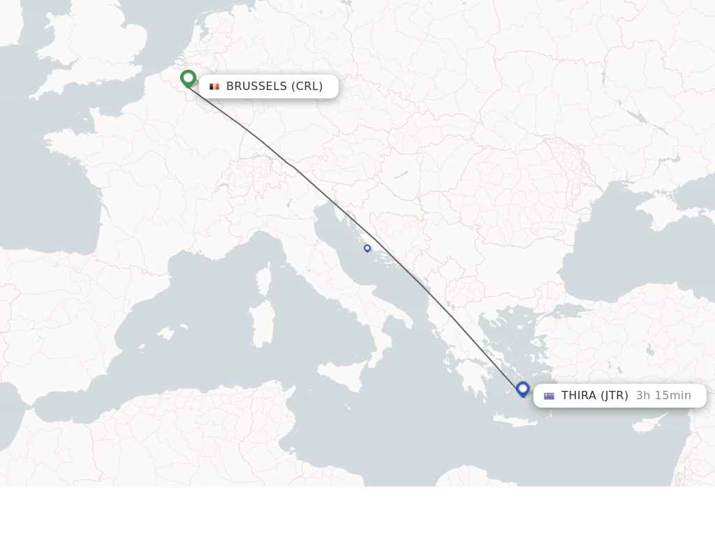 Flights from Thira to Brussels route map