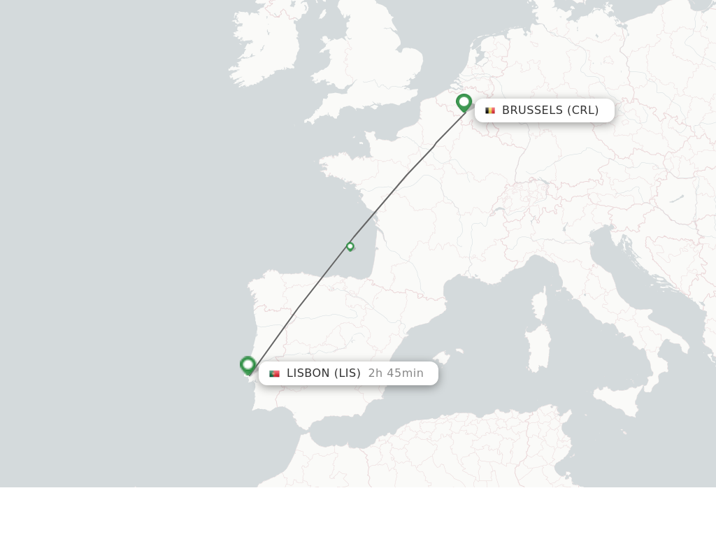 Flights from Brussels to Lisbon route map