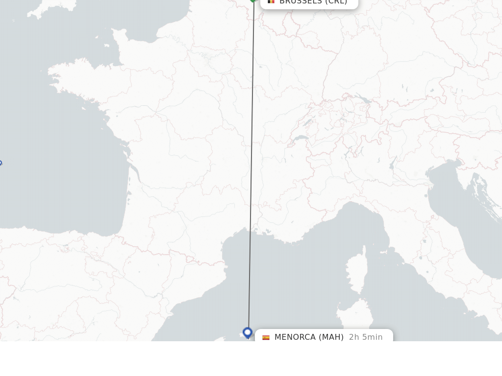 Flights from Brussels to Menorca route map