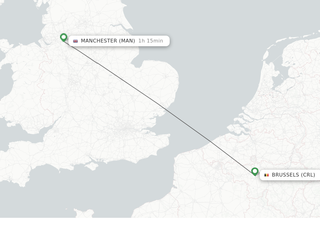 Flights from Brussels to Manchester route map
