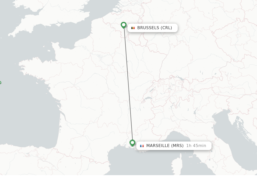 Flights from Brussels to Marseille route map