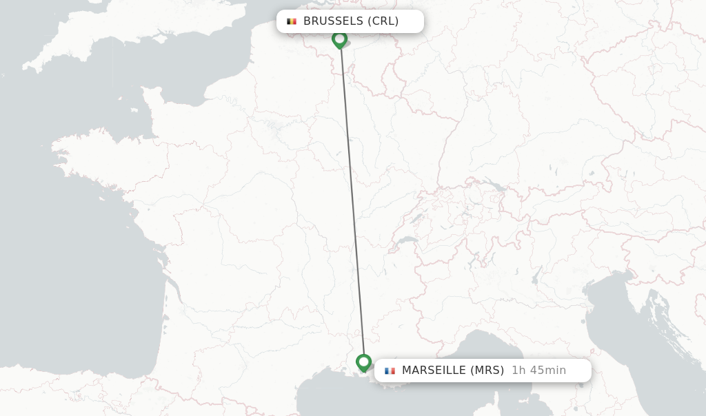 Flights from Brussels to Marseille route map
