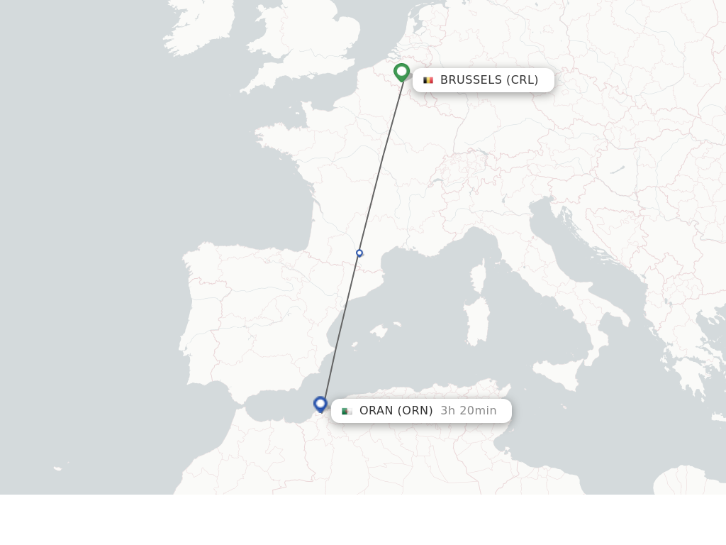 Flights from Brussels to Oran route map
