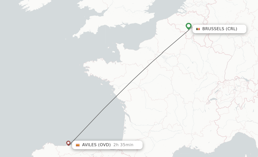 Flights from Brussels to Asturias route map