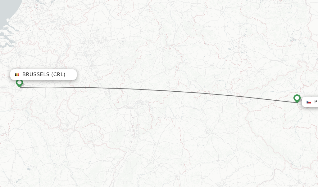 Flights from Brussels to Prague route map