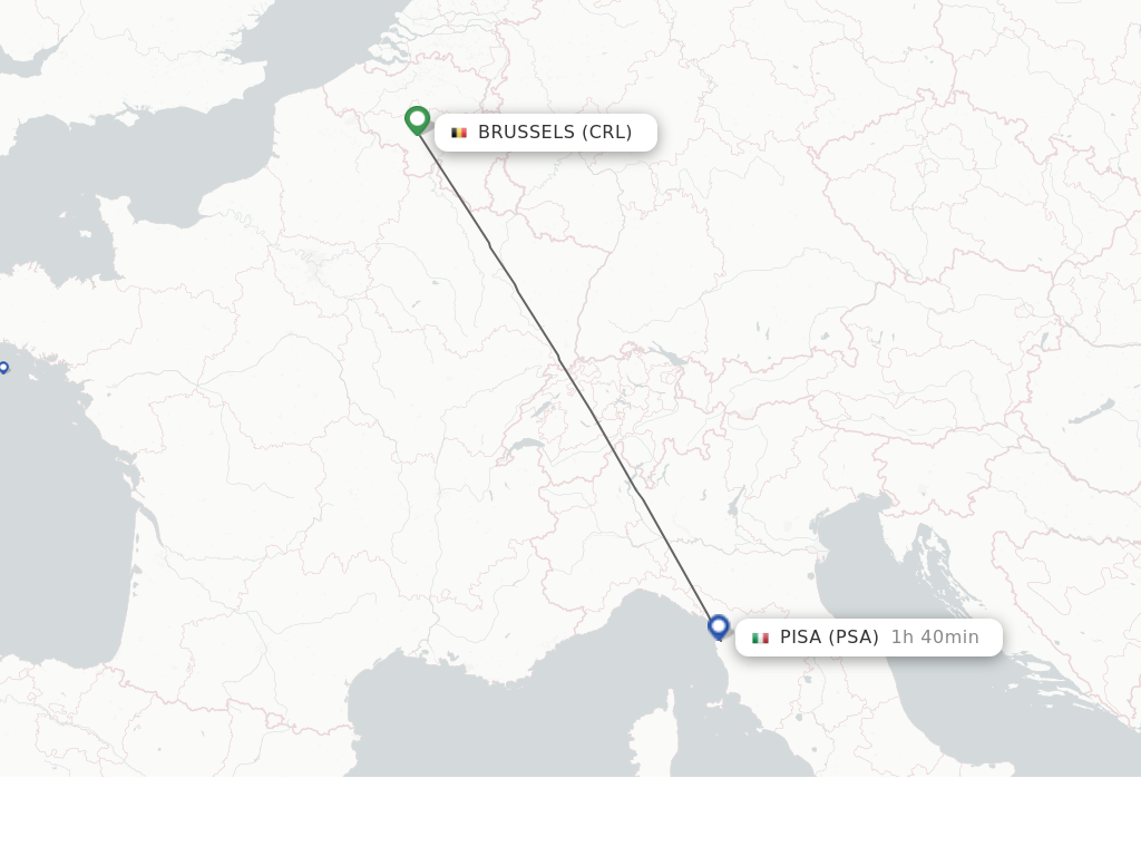 Flights from Brussels to Pisa route map