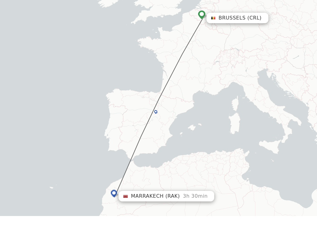 Flights from Brussels to Marrakech route map