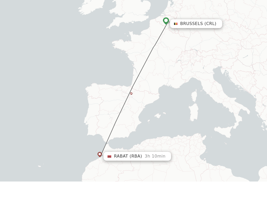 Flights from Brussels to Rabat route map