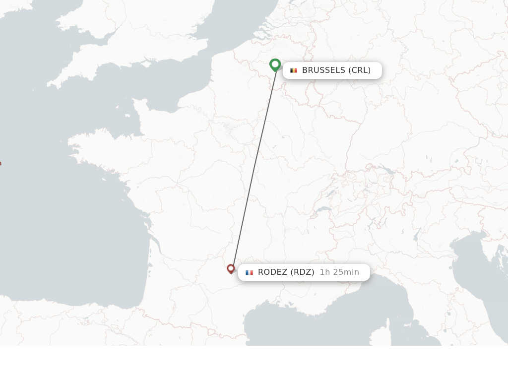 Flights from Brussels to Rodez route map