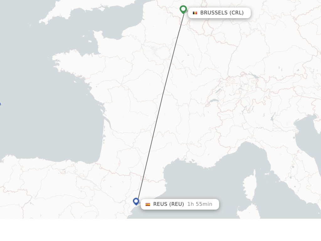 Flights from Brussels to Reus route map