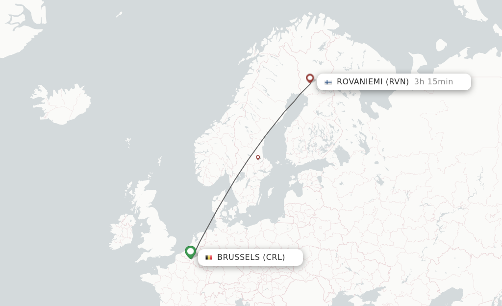 Flights from Brussels to Rovaniemi route map