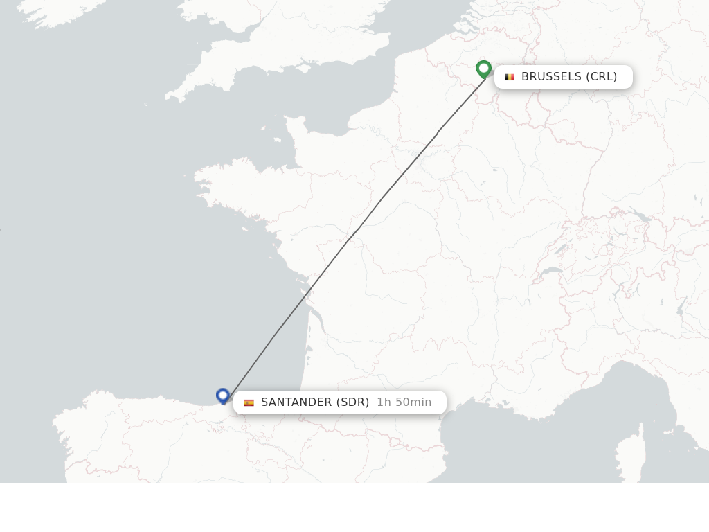 Flights from Brussels to Santander route map