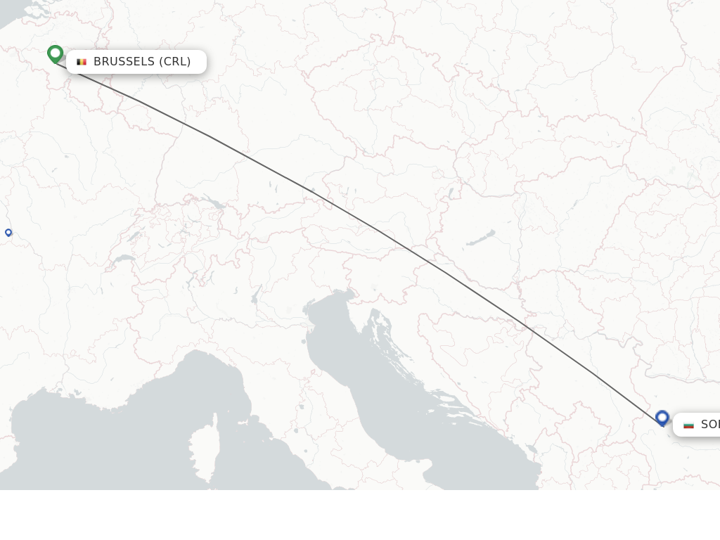 Flights from Brussels to Sofia route map