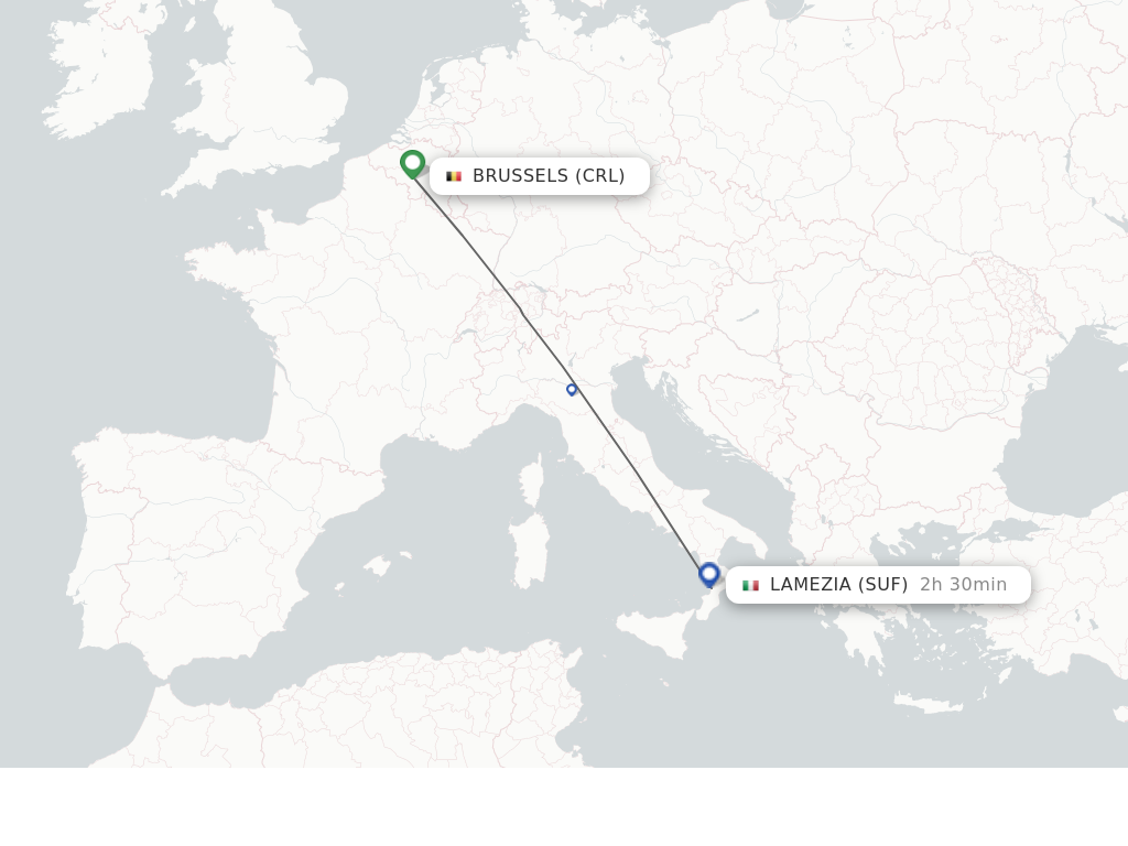 Flights from Lamezia to Brussels route map