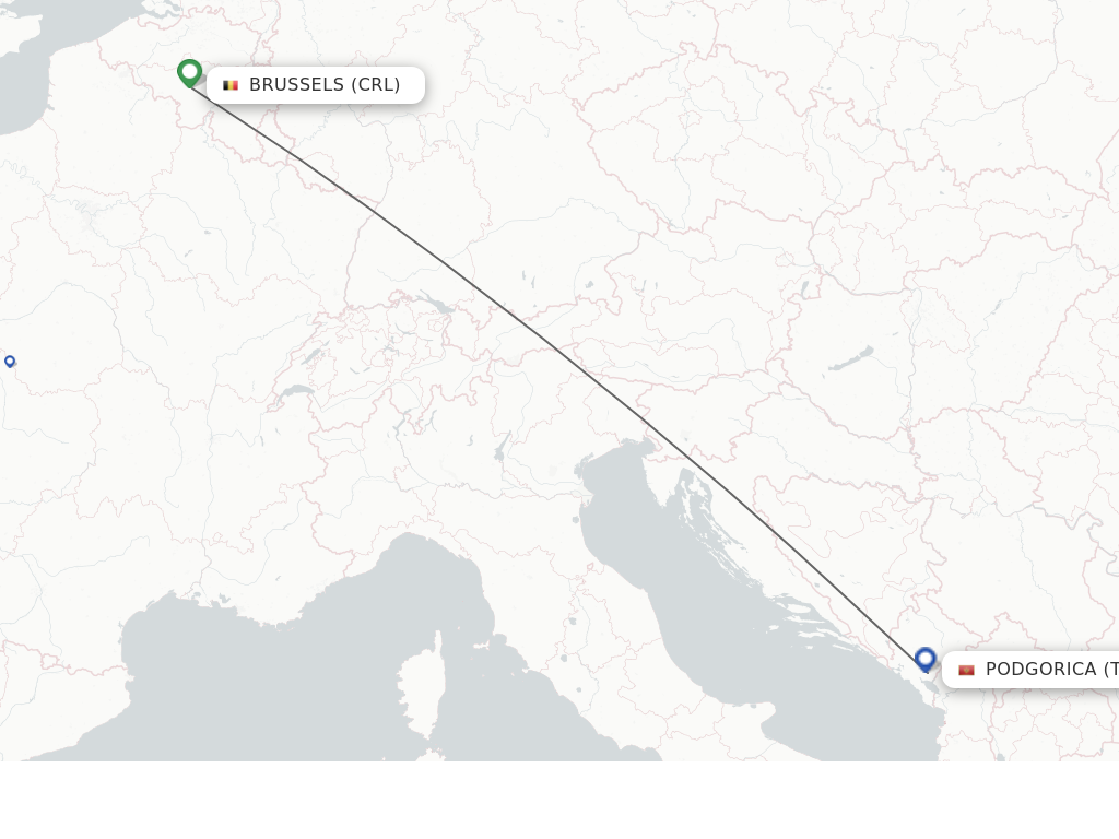 Flights from Podgorica to Brussels route map
