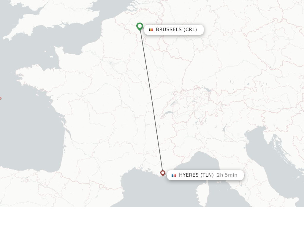 Flights from Brussels to Toulon route map