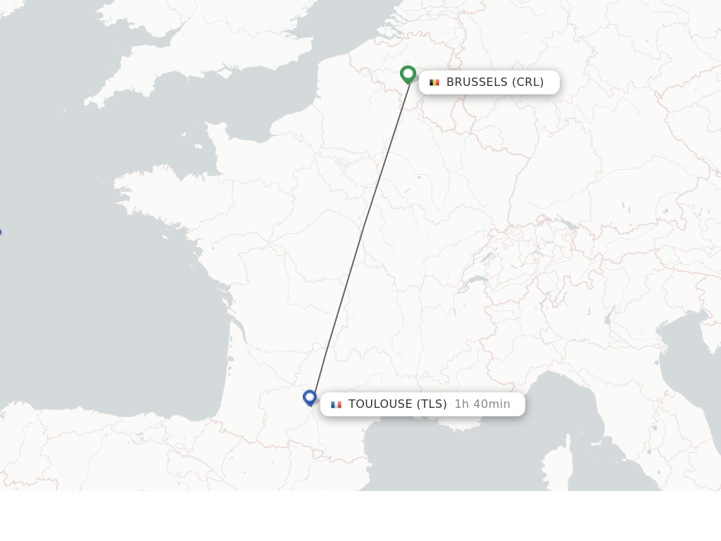 Flights from Brussels to Toulouse route map