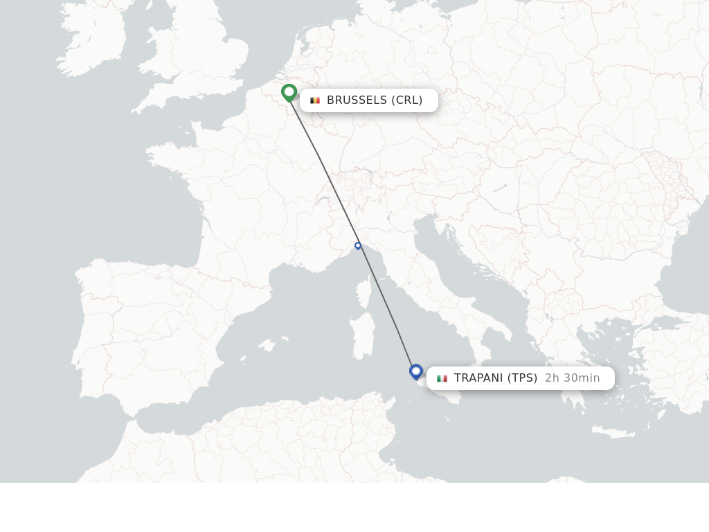 Flights from Brussels to Trapani route map