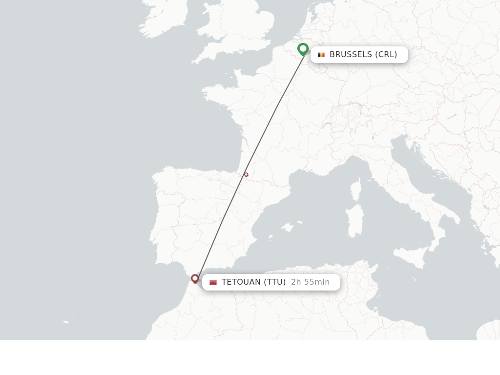Flights from Brussels to Tetouan route map