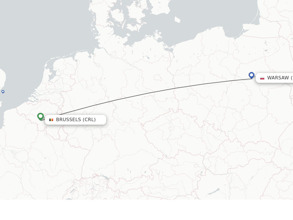 Flights from Brussels to Modlin route map