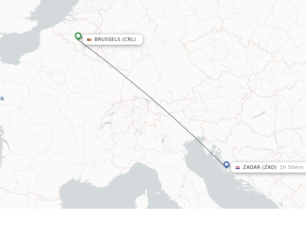 Flights from Brussels to Zadar route map