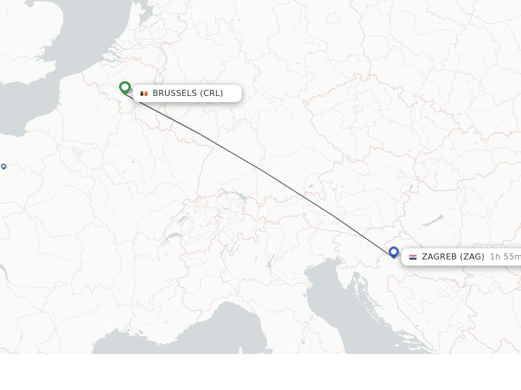 Flights from Zagreb to Brussels route map