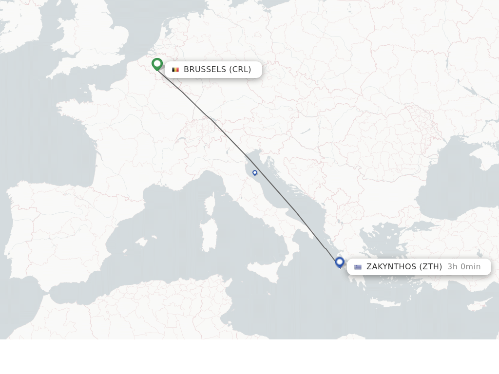 Flights from Zakinthos to Brussels route map