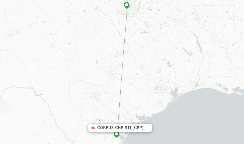 Route map with flights from Corpus Christi with American Airlines