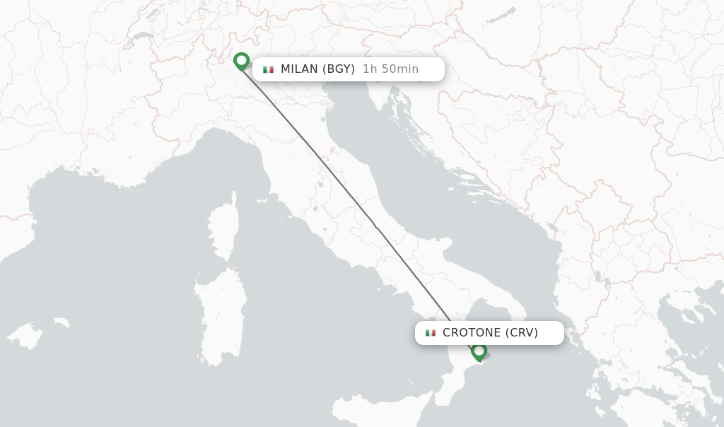 Flights from Crotone to Milan route map