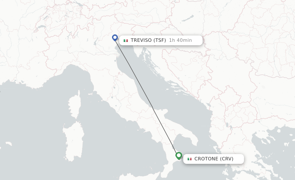Flights from Crotone to Venice route map