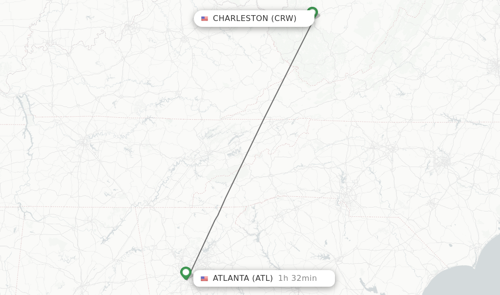 Flights from Charleston to Atlanta route map