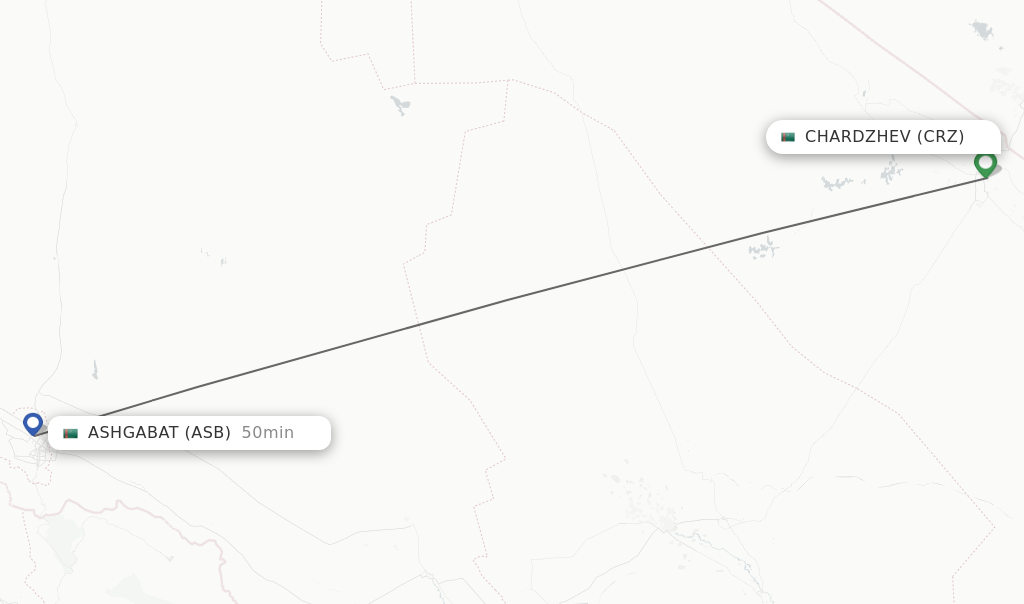 Flights from Chardzhev to Ashgabat route map