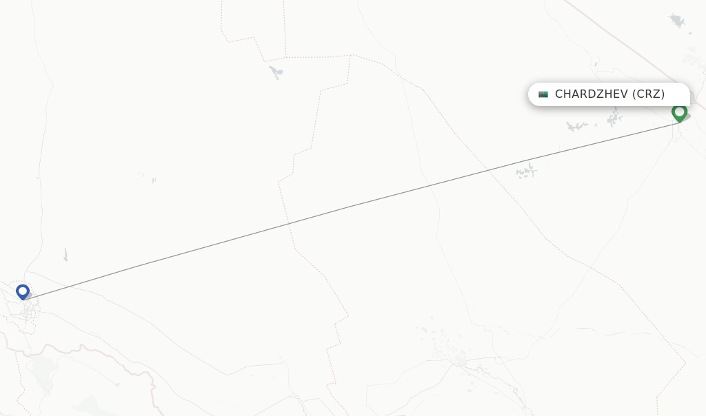 Route map with flights from Chardzhev with Turkmenistan Airlines