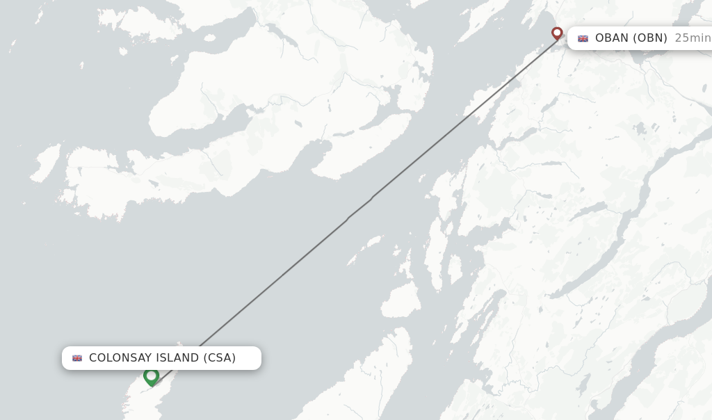 Flights from Colonsay Island to Oban route map