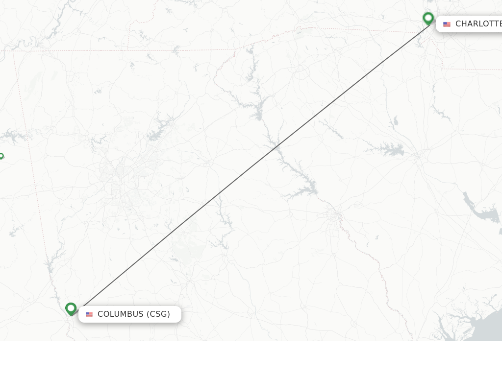 Flights from Columbus to Charlotte route map