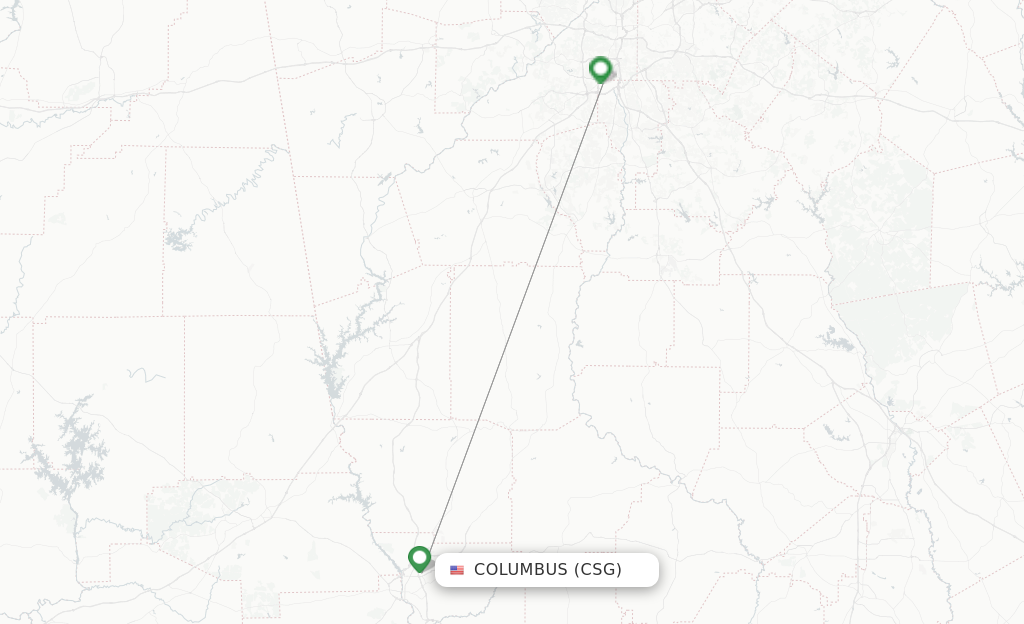 Route map with flights from Columbus with Delta