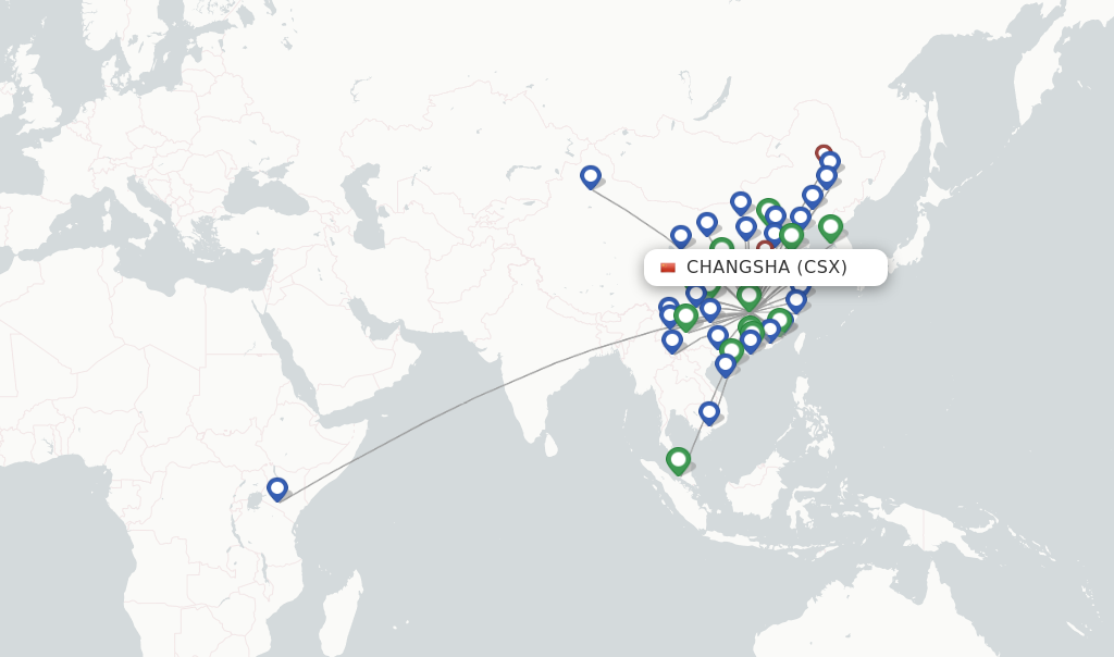 Route map with flights from Changsha with China Southern