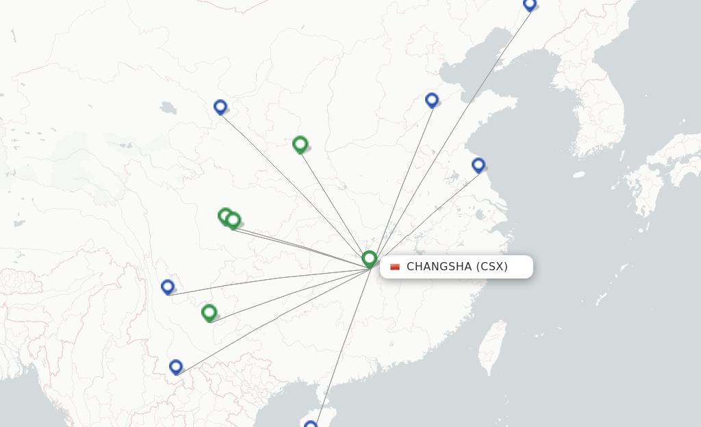 Route map with flights from Changsha with Chengdu Airlines
