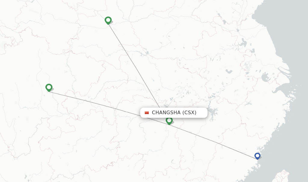 Route map with flights from Changsha with Fuzhou Airline
