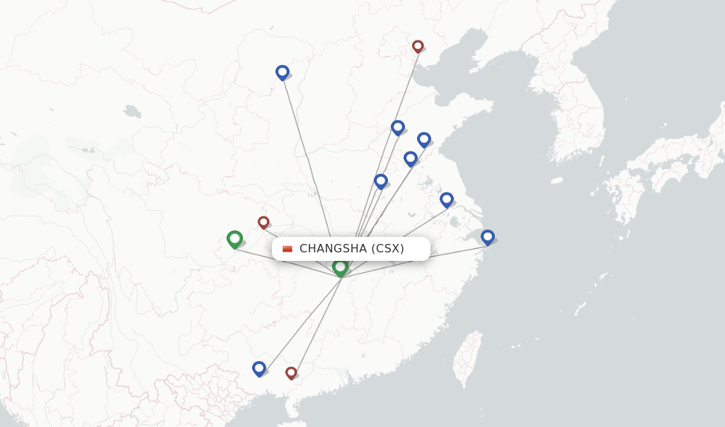 Route map with flights from Changsha with GX Airlines